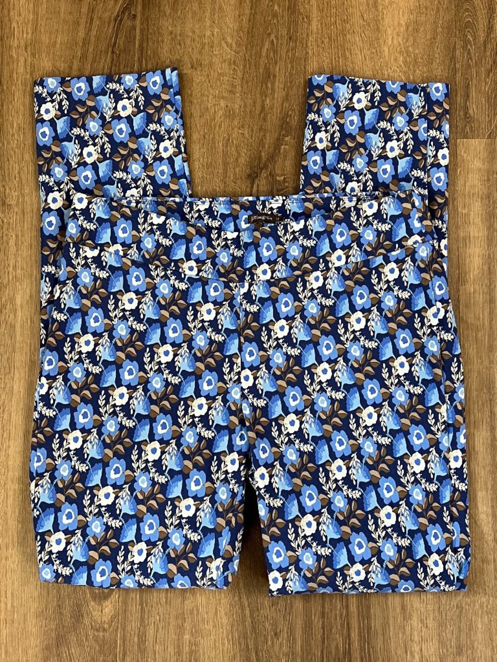 J. McLaughlin Floral Casual Cotton Blue Brown Pants Sz 12